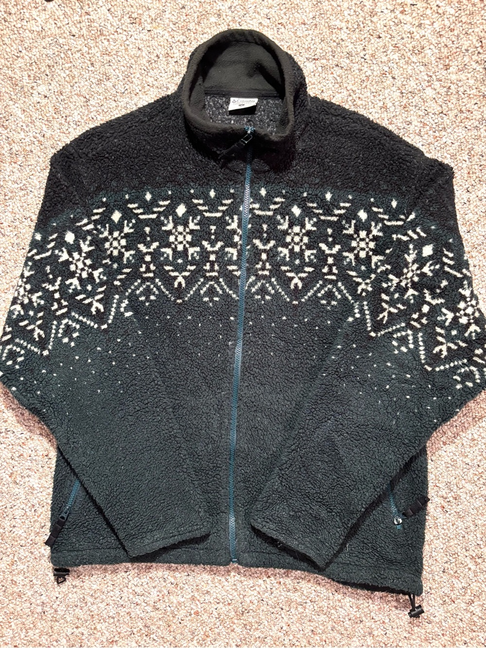 Columbia Black Fleece Zip-Up Sweater with Cream Nordic Pattern